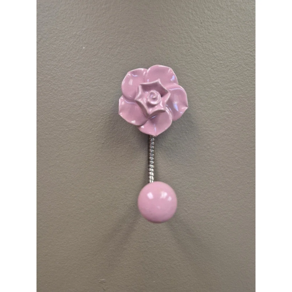 Set 2 Ceramic Flower Wall Hooks Pink Rose Red Camellia Coat Towel Hangers Decor